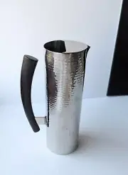 Crate & Barrel Modern MCM Hammered Silver Tone SAVOY Bar Pitcher Black Handle