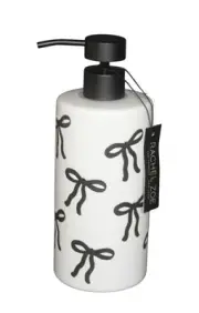 Rachel Zoe Large Black Ribbons Bows Off-White Matte 8" Soap Lotion Dispenser NWT