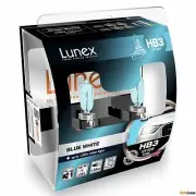 Lunex HB3 Blue White 12V Car Halogen Headlight Bulbs P20d 3700K HardCase Set (for: Subaru)