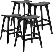 [La Bella] KANSO Wooden Bar Stool Set of 4 – 65cm Seat Height, Minimalist Japanese Design, Curved Seat, Natural Plywood Frame, Beige Fabric, for Kitchen Island, Home Bar or Café