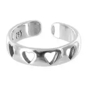 925 Sterling Silver Four Open Heart Adjustable Toe Ring for Women