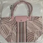 NWP Longchamp Striped Le Pliage Neo Pastel Pink Petal Large Shoulder Tote Bag