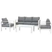 Paris 5 Seater White Aluminium Sofa Lounge Set - Grey Cushion