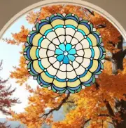 Medallion Blue Green Stained Glass Hanging Window Panel Suncatcher 18in Round