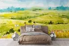 3D Watercolor Field Landscape Self-adhesive Removeable Wallpaper Wall Mural