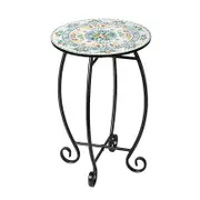 Catzon Side Table with Relief Ceramic Tile Tabletop & Metal Frame for Living Room