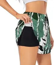 [WURTON] Birch Trees Print Exercise Gym Workout Shorts Women's Athletic Shorts Dual-Layered Yoga Running Shorts