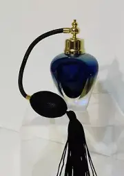 Vintage Blue Iridescent Perfume Bottle Glass Faceted with Atomizer