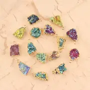 Lot 15 Pcs Multi Titanium Druzy 24k Gold Electroplated DIY Supplies Connectors