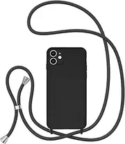 UEEBAI Crossbody Lanyard Phone case for iPhone 11 6.1 inch, Silicone Phone Cover with Adjustable Necklace Strap Soft Belt Neck Cord Lanyard Shockproof Protective Case - Black