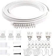 Keadic 170Pcs 5M/16.4FT Bendable Ceiling Curtain Track with Mute Rollers, Clips and Hooks, Curved Curtain Wall Mount Hooks Curtain Rail Bunk Bed Bay for Shower Room Divider（White）