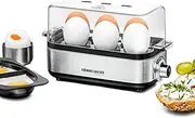 ROMMELSBACHER ER 600 Egg Cooker - for 1-6 Eggs, Adjustable Hardness, Electronic Cooking Time Monitoring, Stainless Steel Heating Bowl, Measuring Cup with Egg Pick, Poaching Insert, Cable Storage, 400