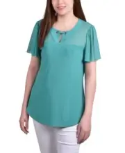 NY Collection Teal Petite Blouse - Flutter Sleeve Top - Women's