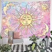 Jinxy Pastel Pink Tapestry Burning Sun Tapestry Mystic Boho Tapestry Moon Wall Hanging Trippy Tie Dye Tapestry for Bedroom Aesthetic Home Decor (Pastel, 59.1" x 82.7")