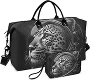 [YXYZRMY] Leopard Astronaut Black White Travel Duffel Bag Gym Bag Sports Tote Bag with Multiple Interior Pockets Shoulder Weekender Bag for Women Men with Toiletry Bag 20.5”x 7.9”x 13.8”, Multi-Colored