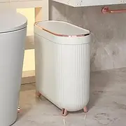 Bathroom Trash Can with Lid, 12 Liter Slim Rubbish Bin Wastebasket, Rectangular Plastic Narrow Garbage Container Bin for Living Room, Kitchen, Toilet, Office(White)