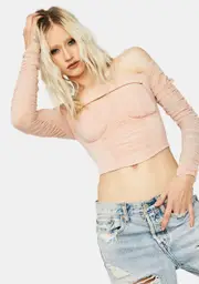 Blush Make My Move Ruched Mesh Crop Top