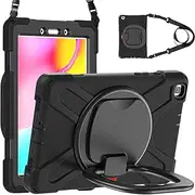 SLLMYYX Kids Case for Samsung Galaxy Tab A 8.0 2019 SM-T290/SM-T295, 360 Degree Rotating Hand Grip Kickstand Shockproof Cover with Shoulder Strap, Black