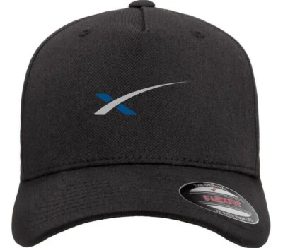 Space X Logo Hat Tesla SpaceX Emblem on Black Flexfit Baseball Cap S/M and L/XL
