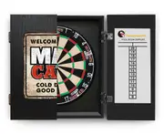 Tex Darts Titan Dart Board + Welcome to the Man Cave Dartboard Cabinet + Darts