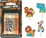 24-Pack Safari Wild Animal Print Birthday Cake Candles & 4 Safari Cupcake Picks – Fun Jungle Theme Party Supplies