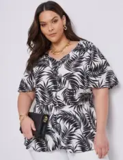 New Tags - AUTOGRAPH Size 22 Or XL Quality Black/White Tropical Print Top