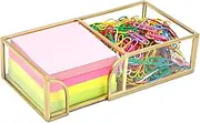 Shonmogar 3 x 3 Inch Sticky Note Holder Gold Glass Post It Note Dispenser, 2 Slot Sticky Note Dispenser, Stylish Post It Holder for Home Office Desk Decor