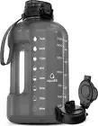 64 oz Water Bottle with Time Marker, BPA Free Half Gallon Water Bottle with Stra