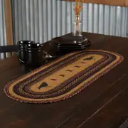 Heritage Farms Crow Braided Jute Table Runner 13x36" mustard tan black burgundy