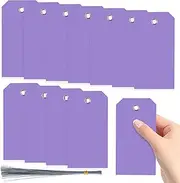 Swpeet 200Pcs Purple 4.72"x2.36" Waterproof Writable Eyelet Hole Plastic Tags with Wires Assortment Kit, Hanging Tags Attached Eyelet Blank Tag for Labeling Luggage Product Identification