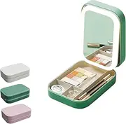 Travel Makeup Bag with LED Mirror, 3 Color Modes Fill Light Cosmetic Case, Cosmetic Storage, Folding Case, Makeup Train Case for Women, with USB-C Charging Cable, Rechargeable (Green)