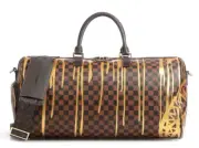 Sprayground Shark In Paris Paint Drip Duffle Monogram Checkered Travel Bag D4353