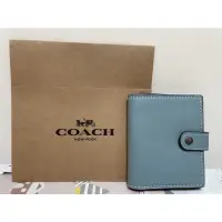 在飛比找蝦皮購物優惠-Coach 水藍色內裡碎花底三折短夾 全新