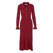 [Self-portrait] Self-portrait Ribbed Button-front Dress S RED