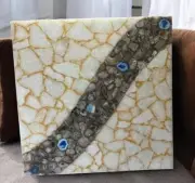24" White Agate Table, Square Accent Table, Agate Drink Table, Crystal Table Top