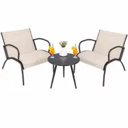 Costway 3PCS Metal Bistro Set Table & Chairs Set w/Arch Design Outdoor Patio Furniture Set Brown