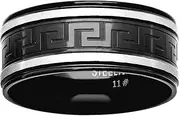 [JewelryWeb] Stainless Steel Mens Two tone Greek Key Pattern Center Black Comfort fit Fashion Band Ring Jewelry for Men - Ring Size Options: 10 11 12 9
