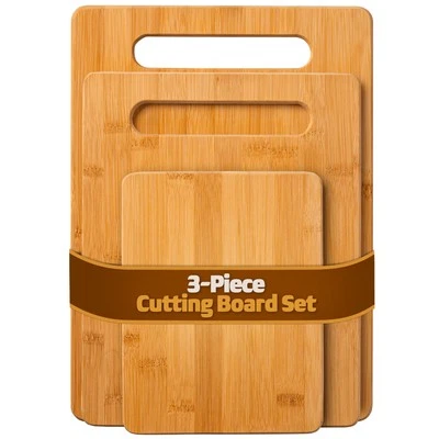 Bamboo Cutting Board Set - 3 Piece Reversible Wood Cutting Boards for Kitchen...