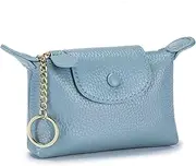 [Zitokin] Leather Coin Purse Keychain for Women, Unique keychain Coin Pouch Change Purse Vintage Mini Zip Wallet, Blue, Small, Vintage