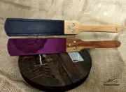 Leather Spanking Prison Strap Cherry Wood BDSM Impact Play Beaver Tail Paddle