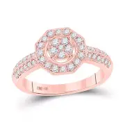 14kt Rose Gold Womens Round Diamond Fashion Flower Cluster Ring 1/2 Cttw