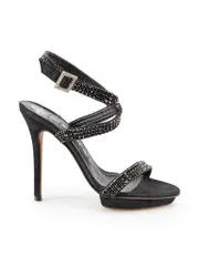 Black Crystal Embellish Platform Sandals