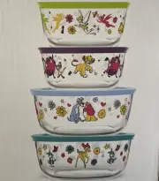 NIB Pyrex Disney Tinker Bell Lady & Tramp Simba Bambi 8pc Glass Container Set