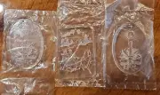 Lot Etched CLEAR Acrylic Hanging Ornament 1970s 80s VTG Christmas sleigh ride &