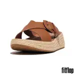 【FITFLOP】F-MODE 草編扣環皮革厚底交叉涼鞋(駝色)