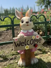 在飛比找樂天市場購物網優惠-免運戶外擺件花園造景 可愛兔子草坪擺件花園樹脂動物入戶花園裝