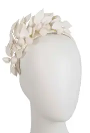 Cream faux leather racing fascinator headband by Max Alexander RRP $159