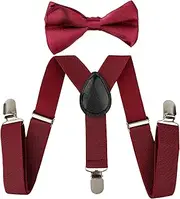 [SEVENHEAD] Child Kids Suspenders Bowtie Set Adjustable Suspender Set Elastic Y-Back Design with Strong Metal Clips