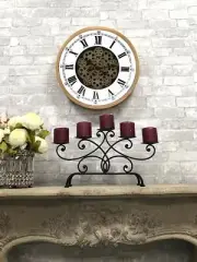 Steampunk Mechanical Moving Gears Vintage Gold Mirror Wall Clock Roman Numerals