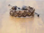 Bracelet Leather Brown Woven Tie Bracelet